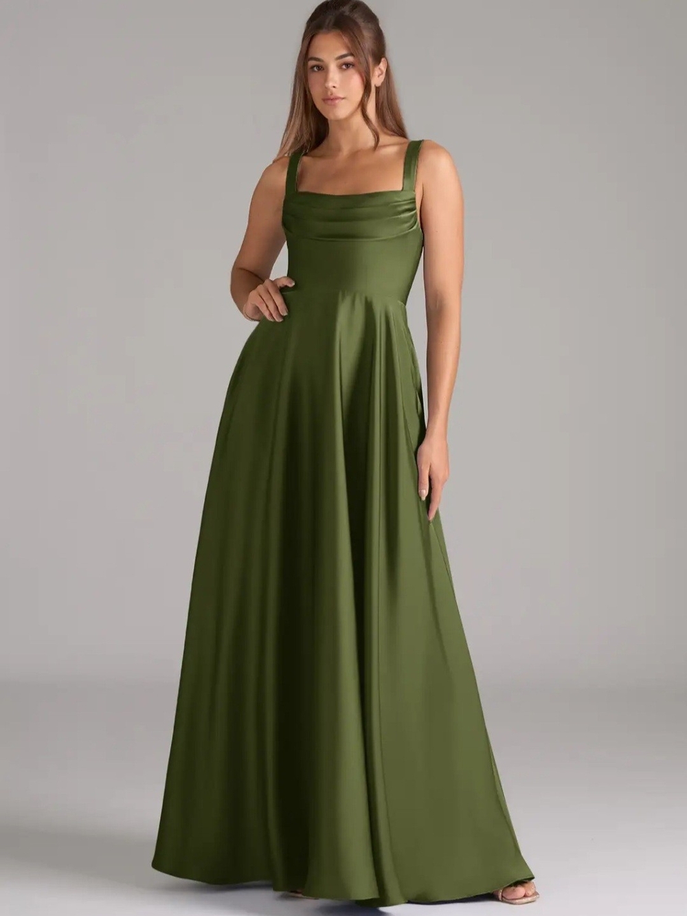 Azazie Elegant Olive Green Square-Neck Evening Dress